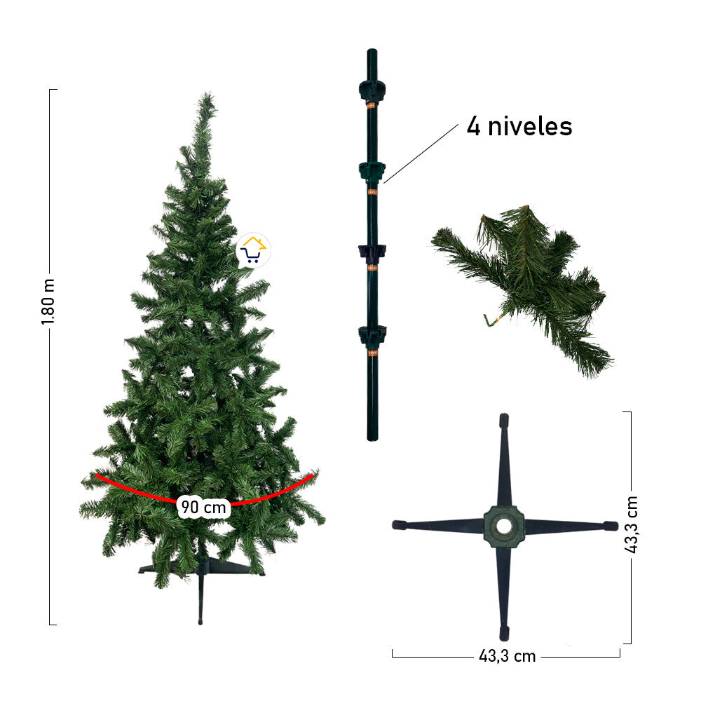 Árbol de Navidad 1.80m 370 Ramas : Elegancia y Festividad