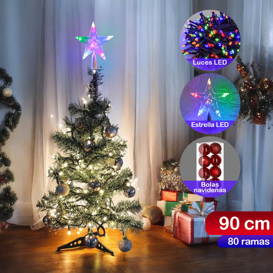 Árbol de Navidad Nevado 90cm Combo: Encanto Festivo para tu Hogar